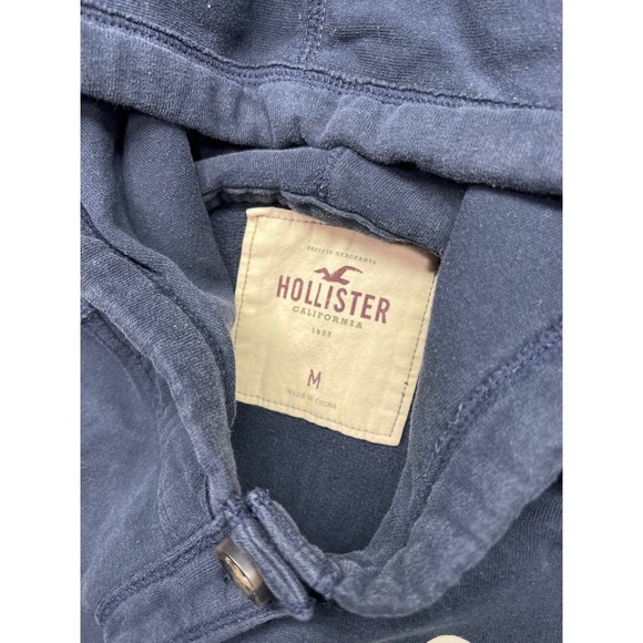 Hollister Hoodie Women Medium Navy Blue Button Front Logo Sleeve Sweatshirt - Picture 7 of 16